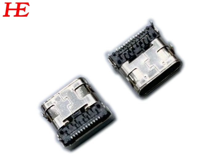 USB C/F 板上短體 CL1.75 H3.45 腳長1.2 黑LCP外殼不銹鋼鍍鎳端子G/F （卷裝）