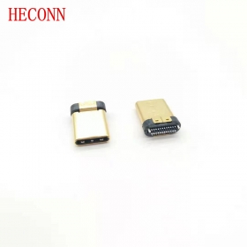 USB TYPE CM夾板0.8 鉚合款 黑LCP 外殼不銹鋼鍍金 端子半金錫2u